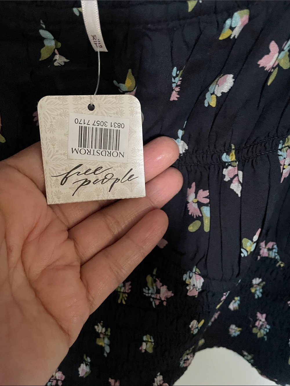 Free People Black Floral Smocked Crop Top - Picture 4 of 7